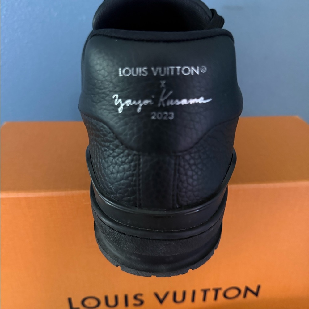 Louis Vuitton Black Leather Sneaker with Red LV Logo and Multicolor Sun Motif - Picture 2 of 9